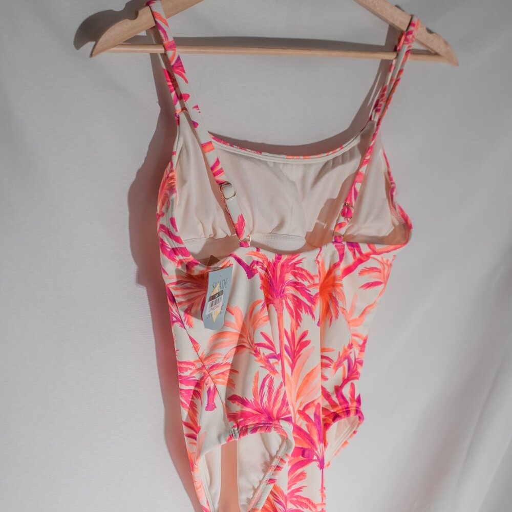 NWT Shade & Shore Pink Palm Print One Piece Swimsuit Small - Picture 3 of 7